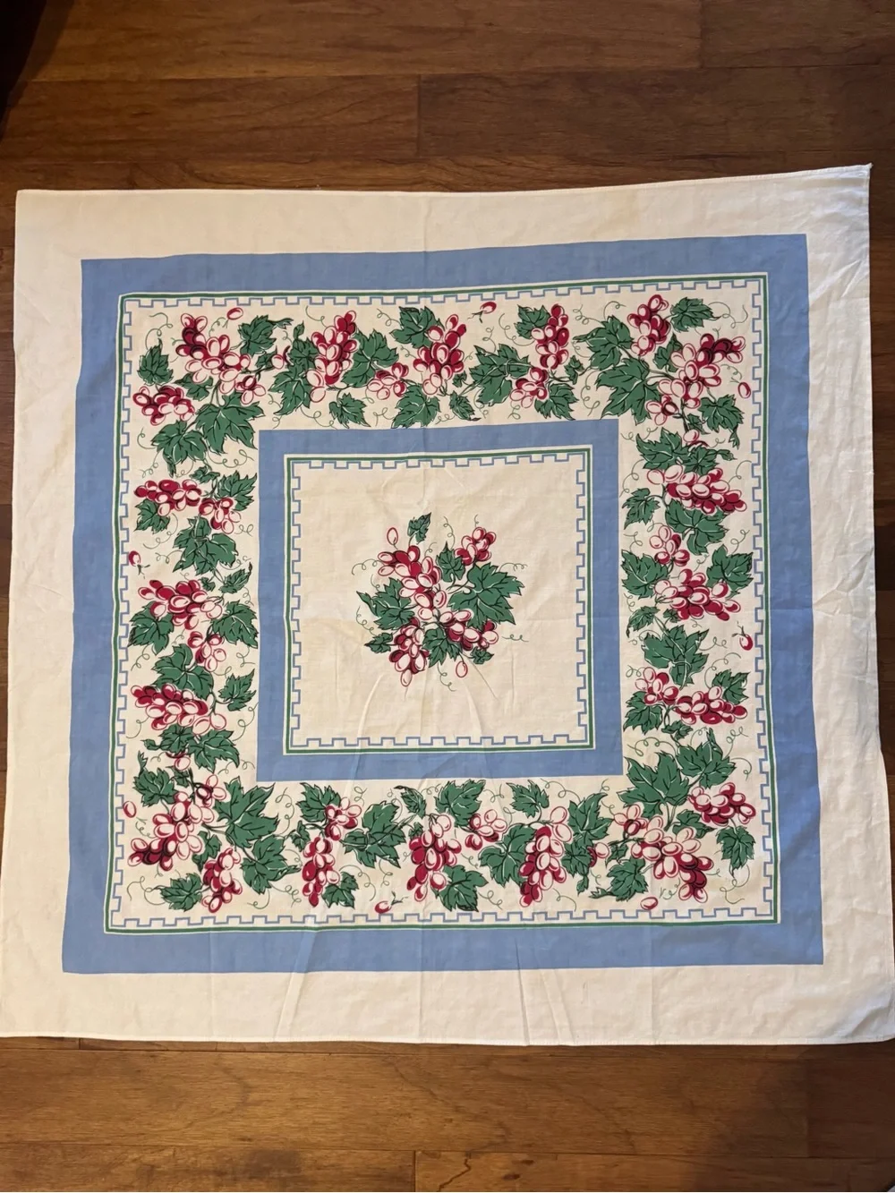 Vintage 1940’s-1950’s Cotton Linen Tablecloth with Grapes 28.5“ X 29.5“